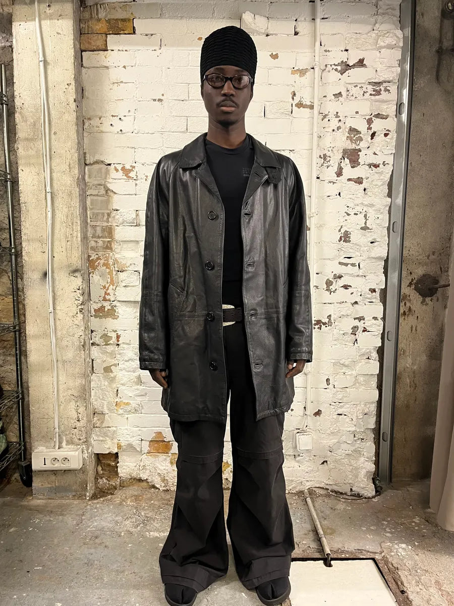 2000s Burberry Black Leather Trench Coat rPCTzHt 0