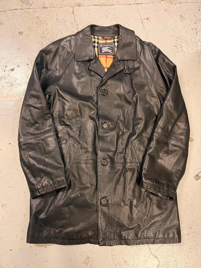 2000s Burberry Black Leather Trench Coat rPCTzHt 3