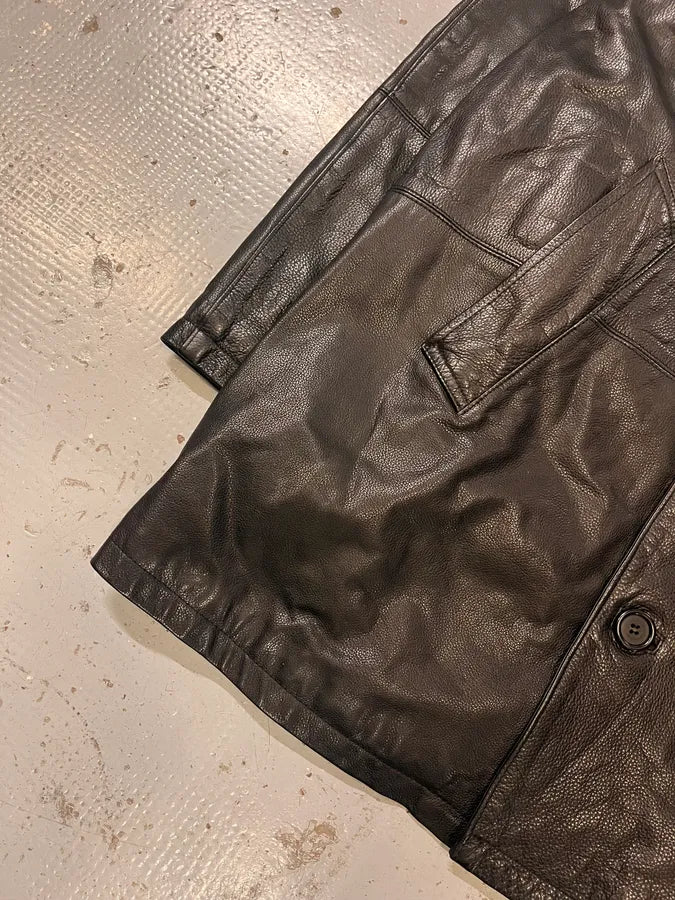 2000s Burberry Black Leather Trench Coat rPCTzHt 5