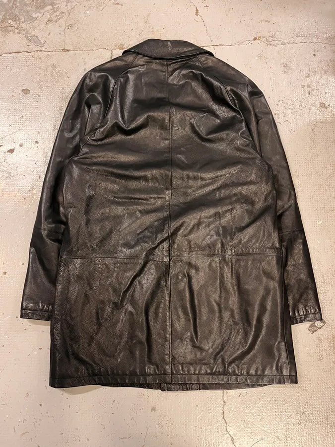 2000s Burberry Black Leather Trench Coat rPCTzHt 6