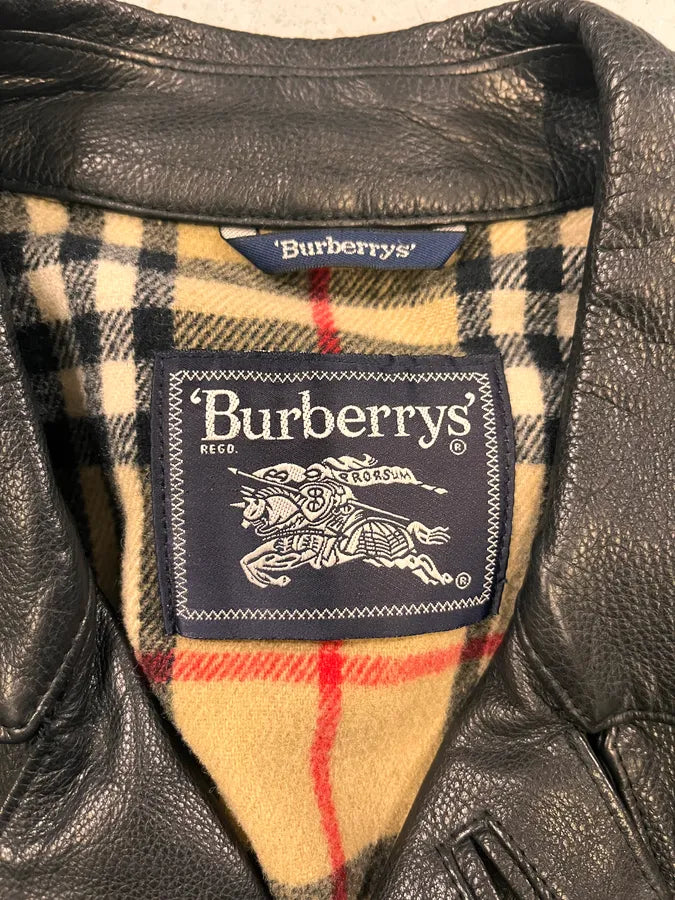 2000s Burberry Black Leather Trench Coat rPCTzHt 8