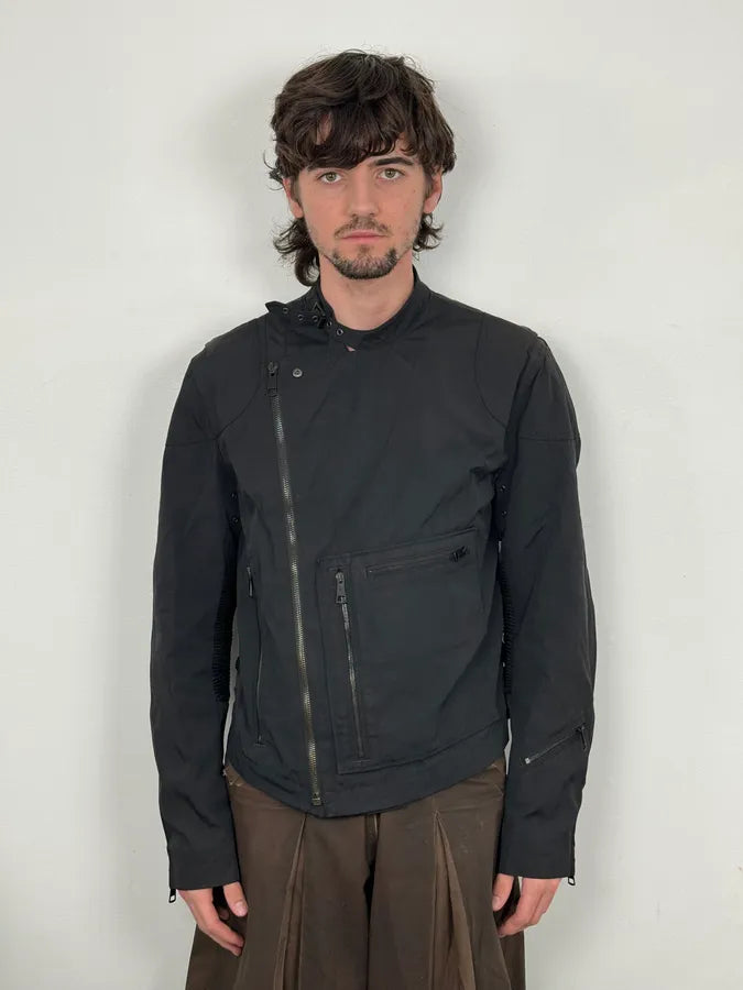 2000s Burberry Black Asymmetrical Nylon Biker Jacket AqiybbB 1