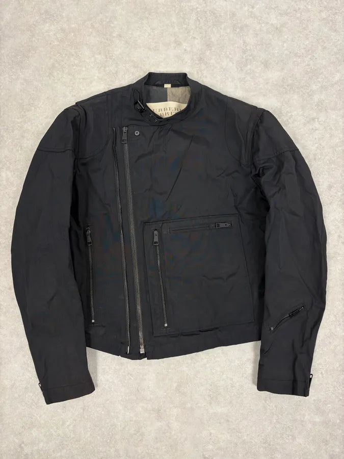 2000s Burberry Black Asymmetrical Nylon Biker Jacket AqiybbB 0