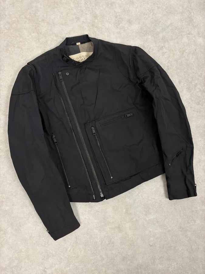 2000s Burberry Black Asymmetrical Nylon Biker Jacket AqiybbB 3