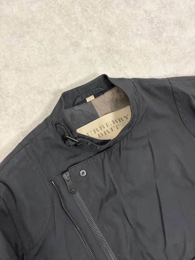 2000s Burberry Black Asymmetrical Nylon Biker Jacket AqiybbB 4