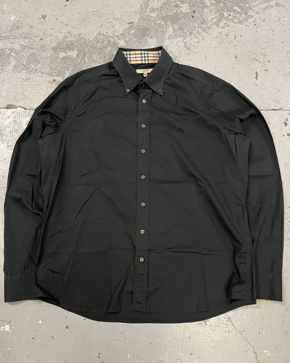 2000s Burberry Black Tartan Minimalist Mafia Shirt exOQuzj 0