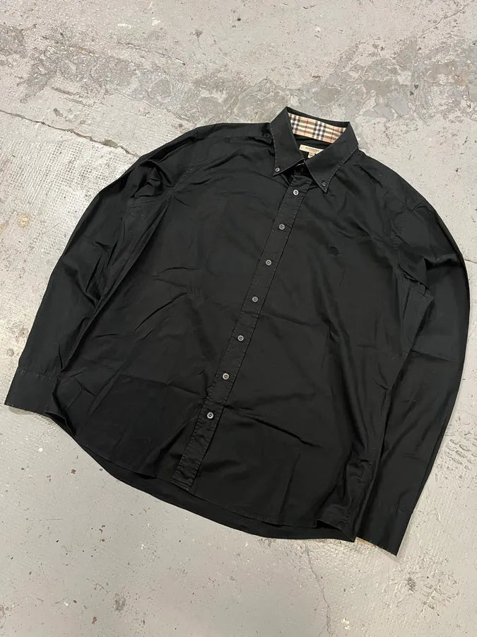 2000s Burberry Black Tartan Minimalist Mafia Shirt exOQuzj 3