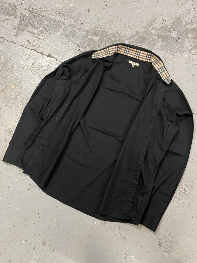 2000s Burberry Black Tartan Minimalist Mafia Shirt exOQuzj 4
