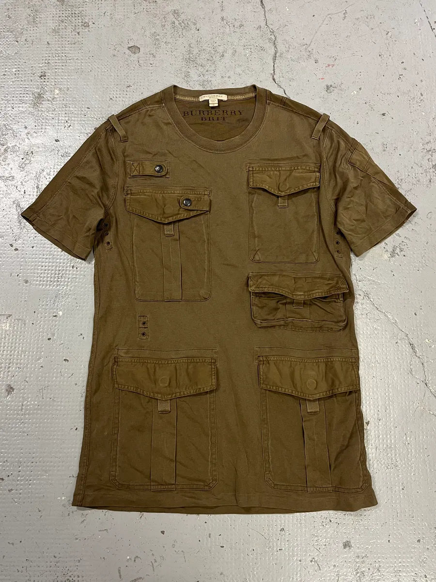 2000s Burberry Brit Khaki Multi-Pocket Cargo T-Shirt xSjYsiY 0