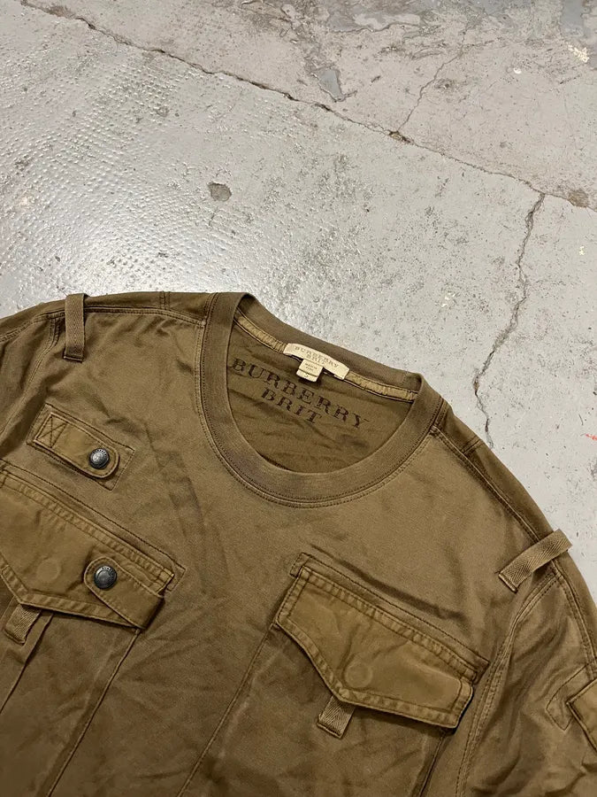 2000s Burberry Brit Khaki Multi-Pocket Cargo T-Shirt xSjYsiY 3
