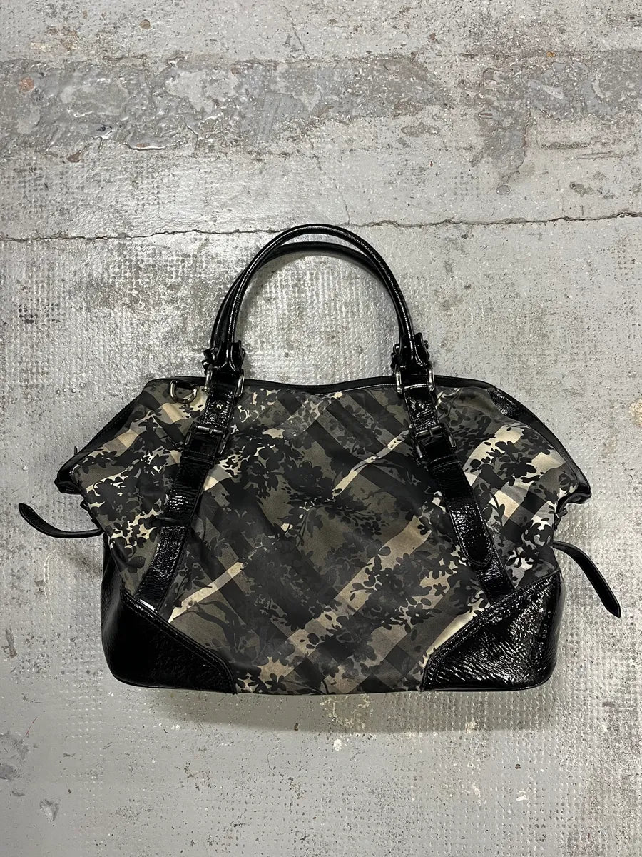 2000s Burberry Floral Tartan Pattern Black Handle Bag bENiOUj 0