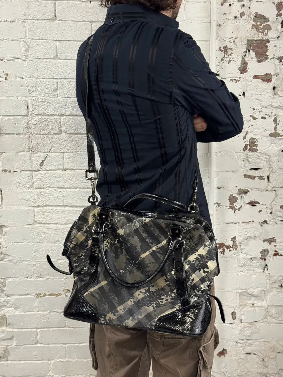 2000s Burberry Floral Tartan Pattern Black Handle Bag bENiOUj 2
