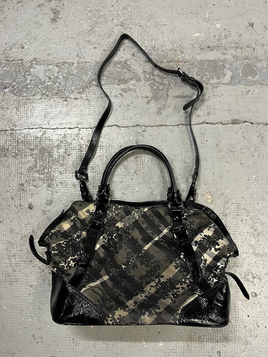 2000s Burberry Floral Tartan Pattern Black Handle Bag bENiOUj 3