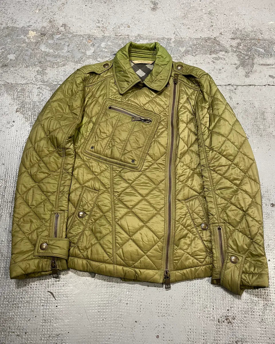 2000s Burberry Green Asymmetrical Quilted Puffer Jacket  MEsjbsM 0