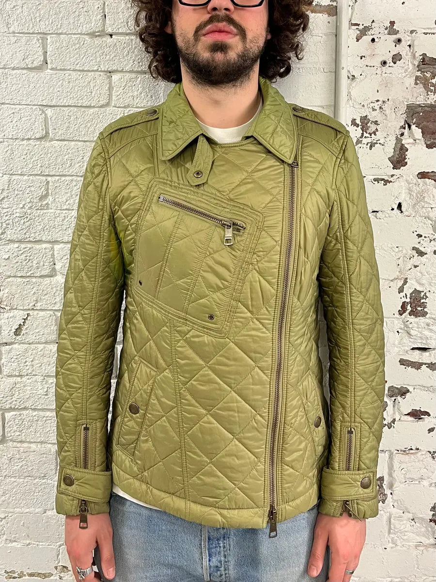 2000s Burberry Green Asymmetrical Quilted Puffer Jacket  MEsjbsM 1