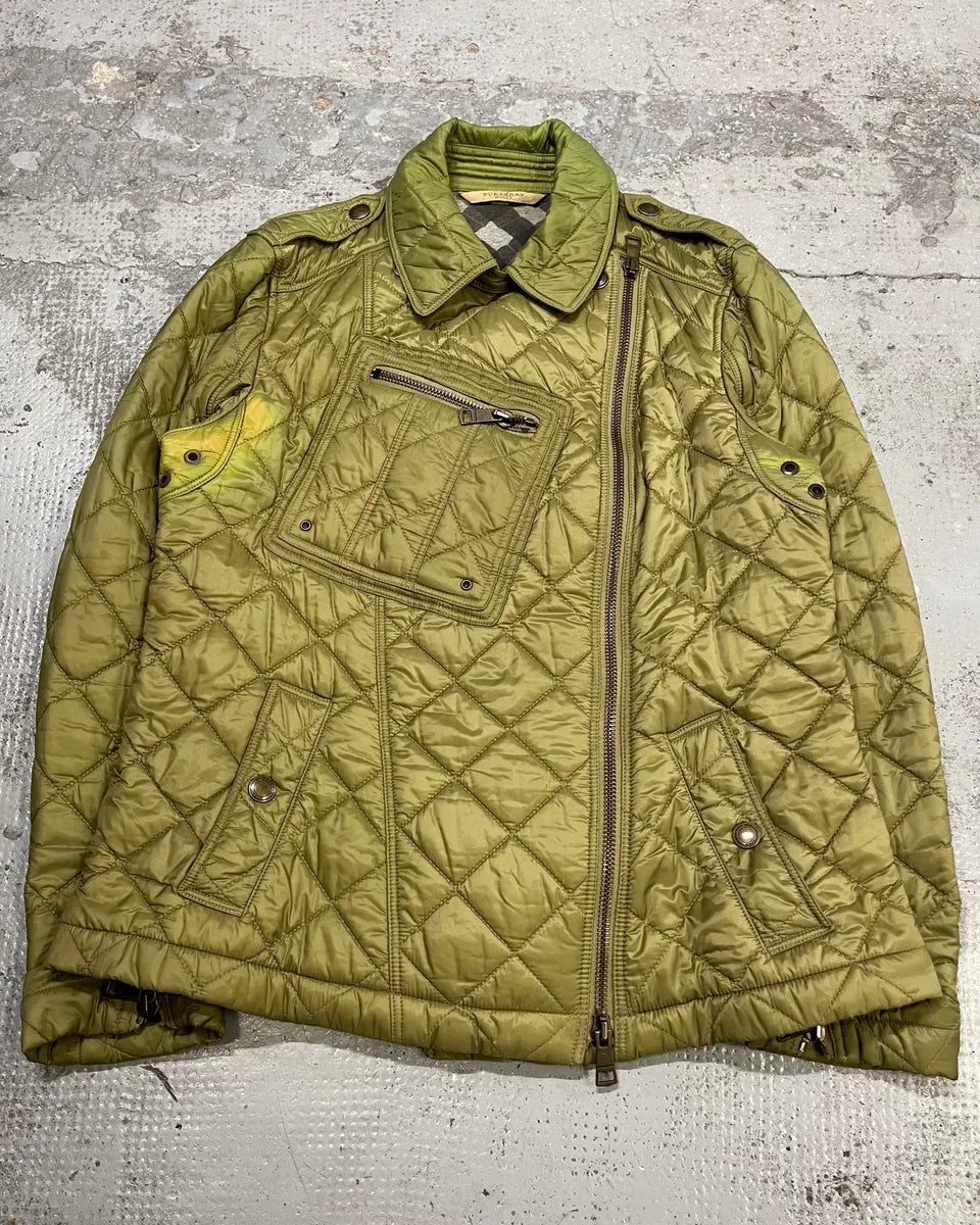 2000s Burberry Green Asymmetrical Quilted Puffer Jacket  MEsjbsM 3