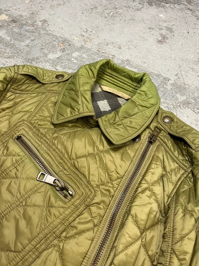 2000s Burberry Green Asymmetrical Quilted Puffer Jacket  MEsjbsM 4