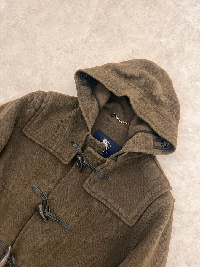 2000s Burberry Khaki Hooded Wool Jacket PArBTbQ 4