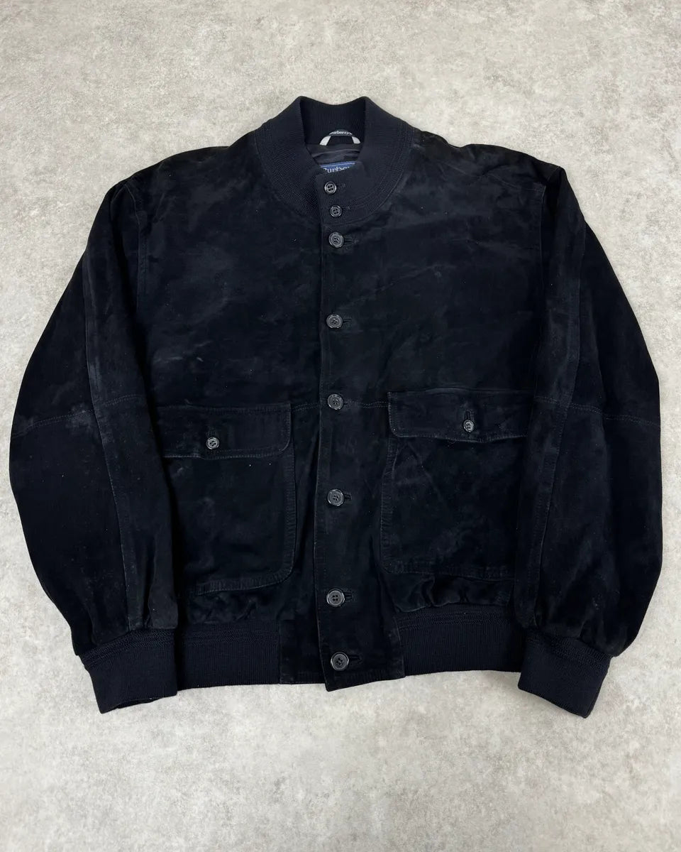 2000s Burberry Navy Black Suede Leather Buttoned Classy Jacket HluzokL 0