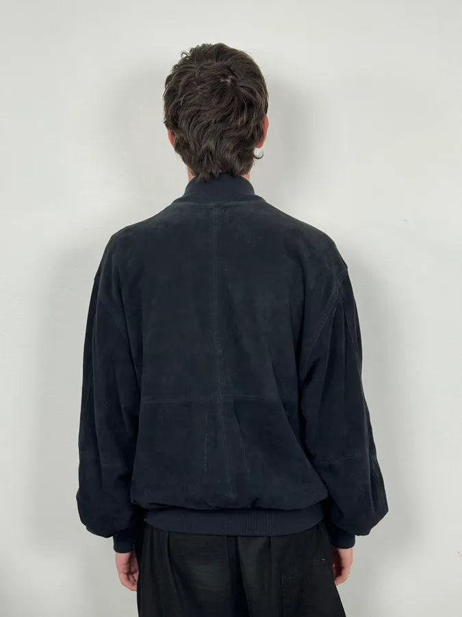 2000s Burberry Navy Black Suede Leather Buttoned Classy Jacket HluzokL 2