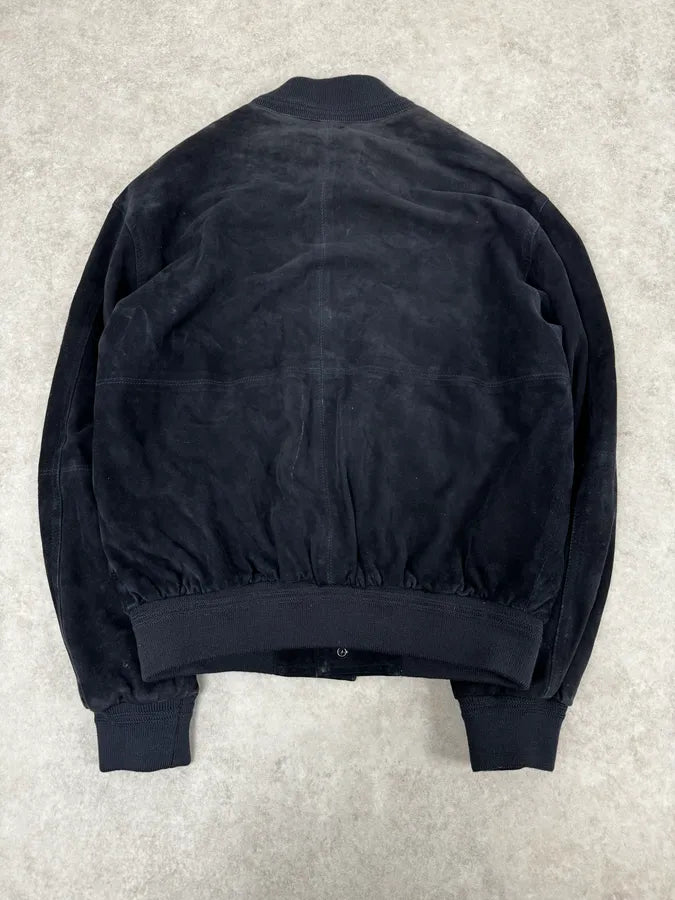 2000s Burberry Navy Black Suede Leather Buttoned Classy Jacket HluzokL 3