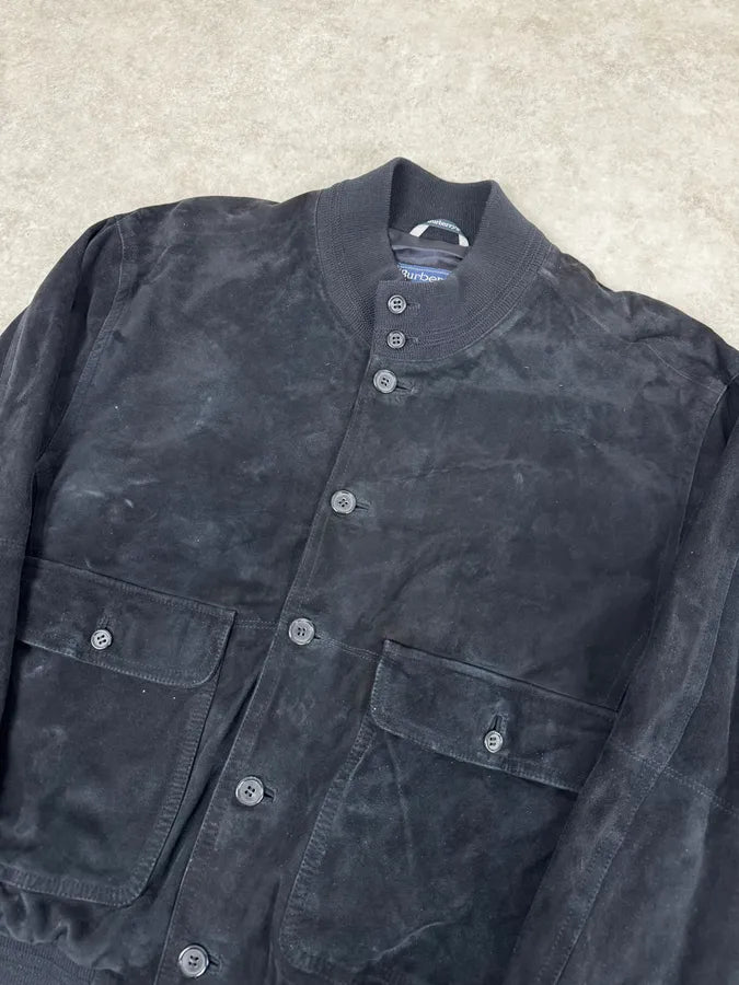 2000s Burberry Navy Black Suede Leather Buttoned Classy Jacket HluzokL 4