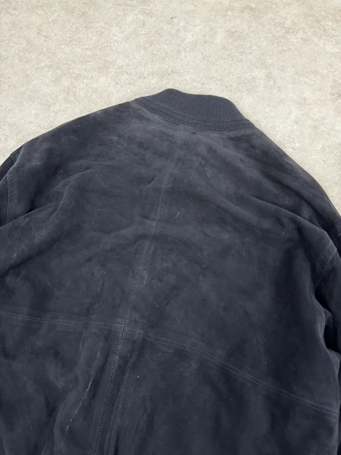 2000s Burberry Navy Black Suede Leather Buttoned Classy Jacket HluzokL 5