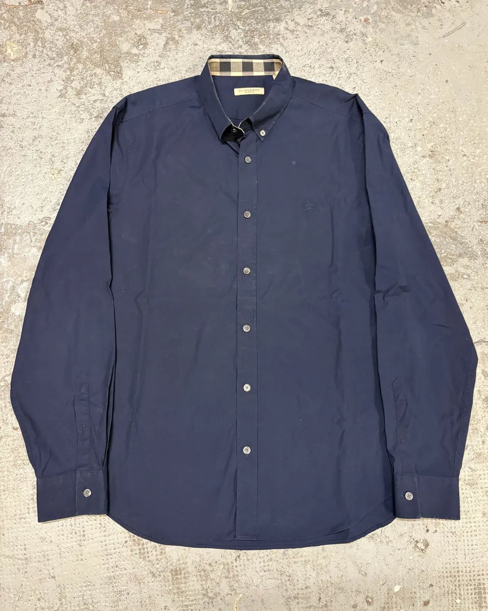 2000s Burberry Navy Tartan Minimalist Shirt (M) HMfBhaW 0