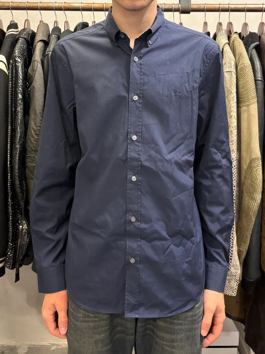 2000s Burberry Navy Tartan Minimalist Shirt (M) HMfBhaW 1