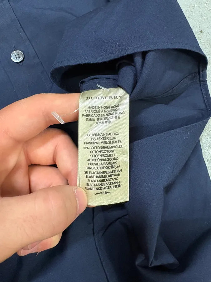 2000s Burberry Navy Tartan Minimalist Shirt (M) HMfBhaW 10