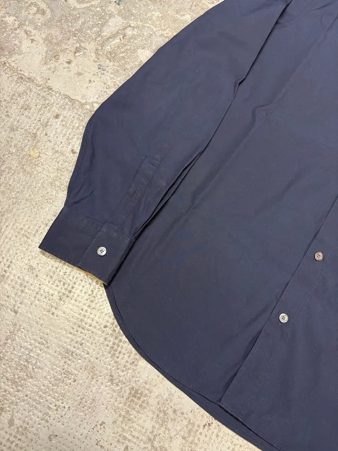 2000s Burberry Navy Tartan Minimalist Shirt (M) HMfBhaW 6