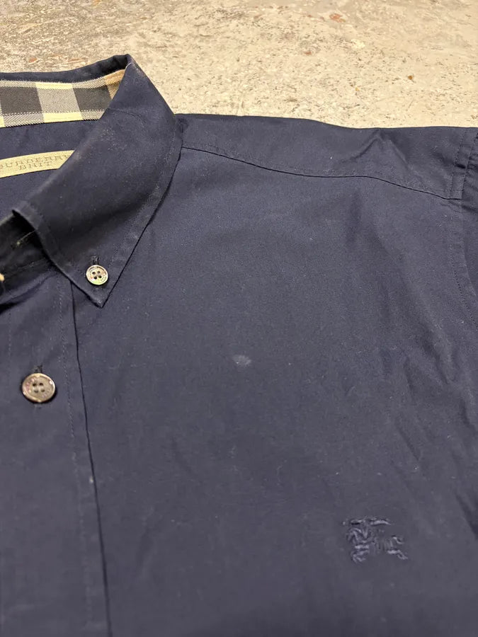 2000s Burberry Navy Tartan Minimalist Shirt (M) HMfBhaW 7