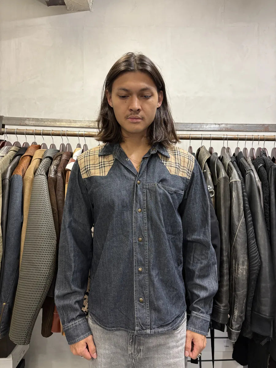 2000s Burberry Tartan Blue Denim Shirt ZnJRCZs 1