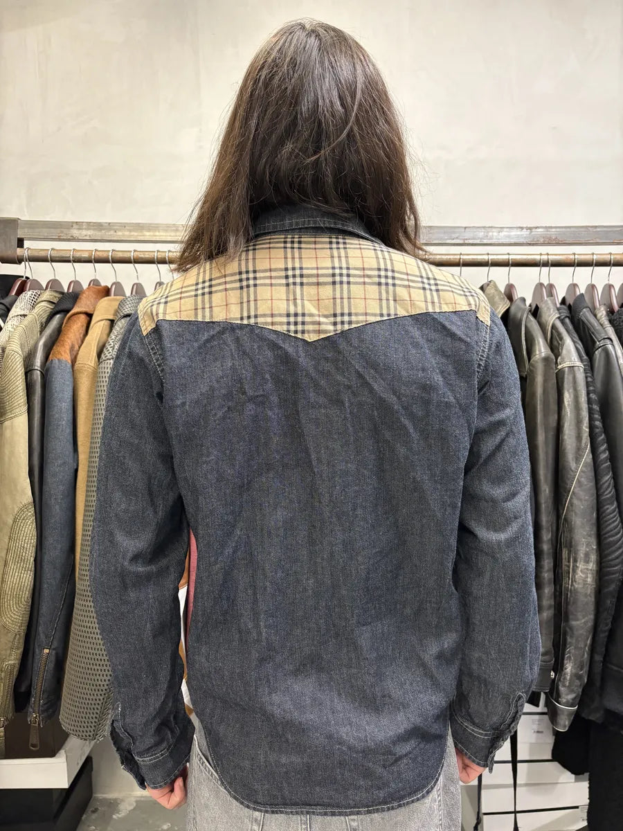 2000s Burberry Tartan Blue Denim Shirt ZnJRCZs 2