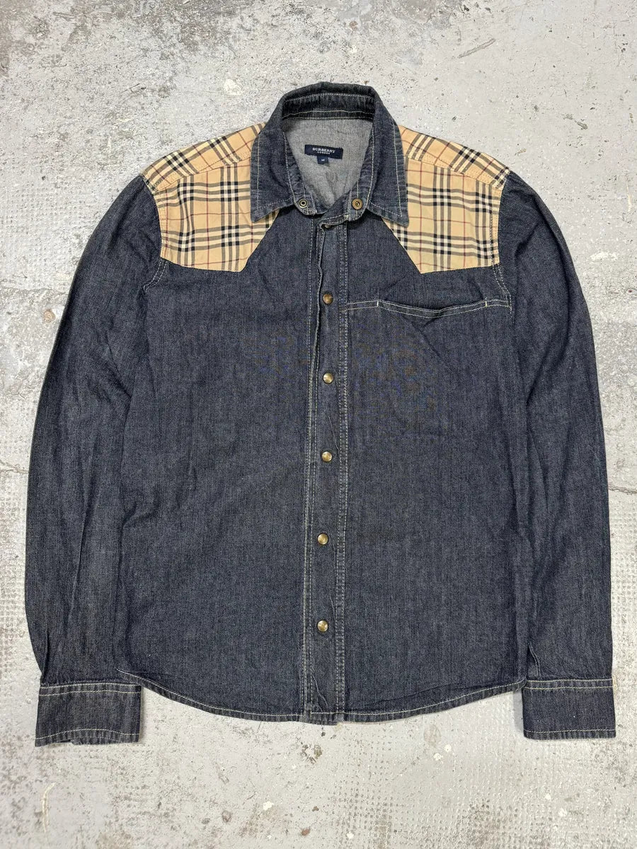 2000s Burberry Tartan Blue Denim Shirt ZnJRCZs 3