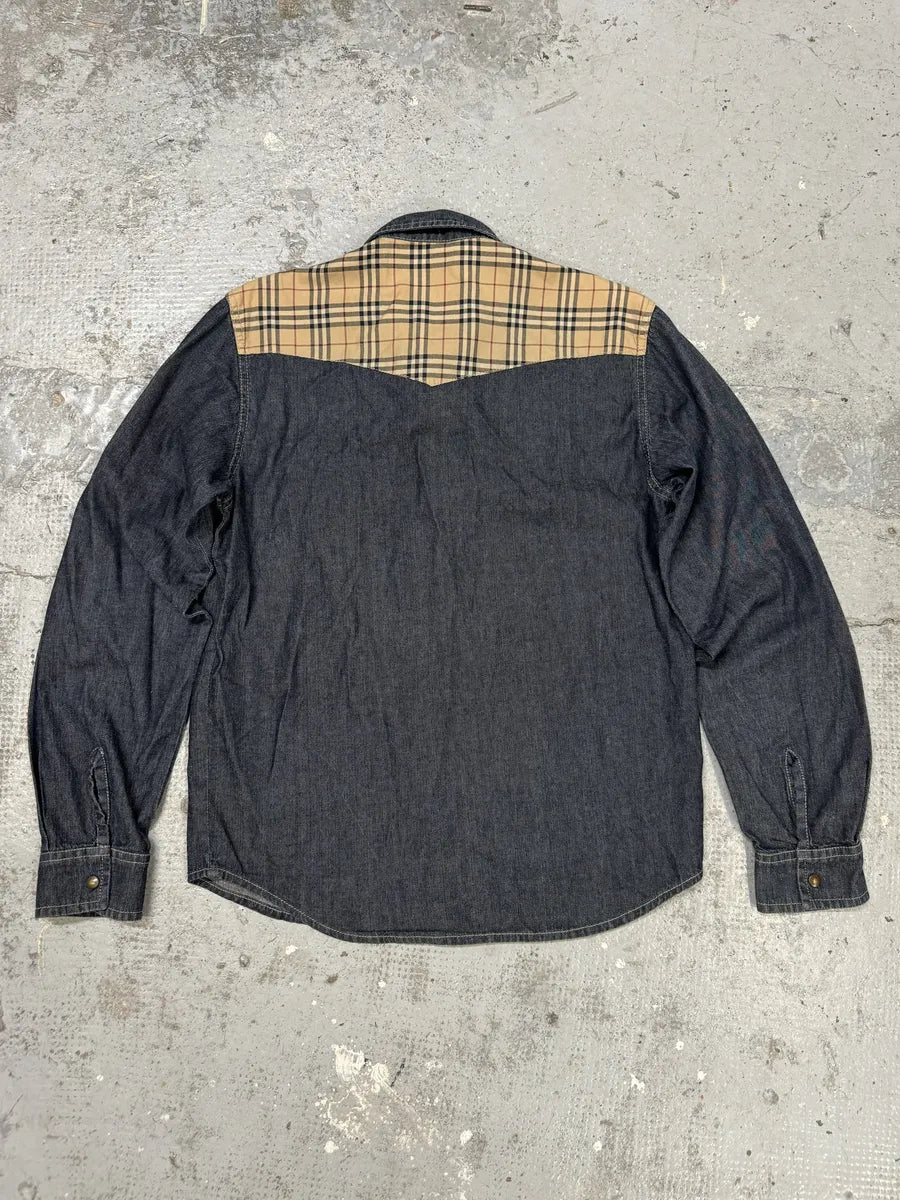 2000s Burberry Tartan Blue Denim Shirt ZnJRCZs 4