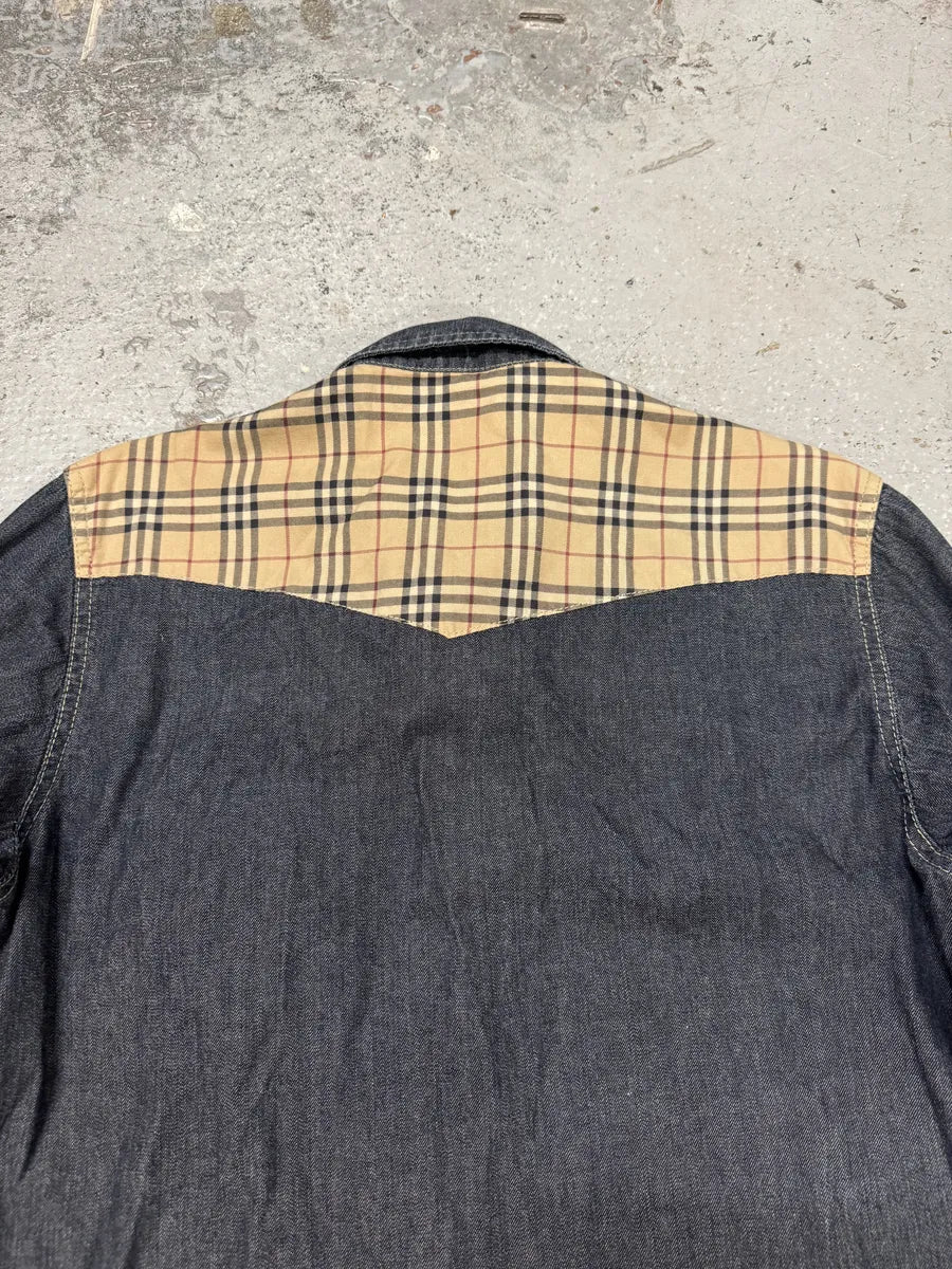 2000s Burberry Tartan Blue Denim Shirt ZnJRCZs 6