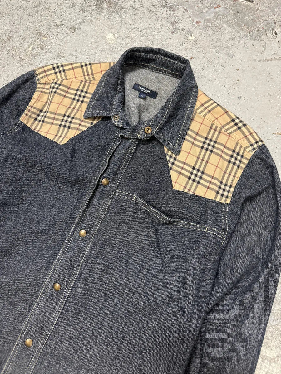 2000s Burberry Tartan Blue Denim Shirt ZnJRCZs 7
