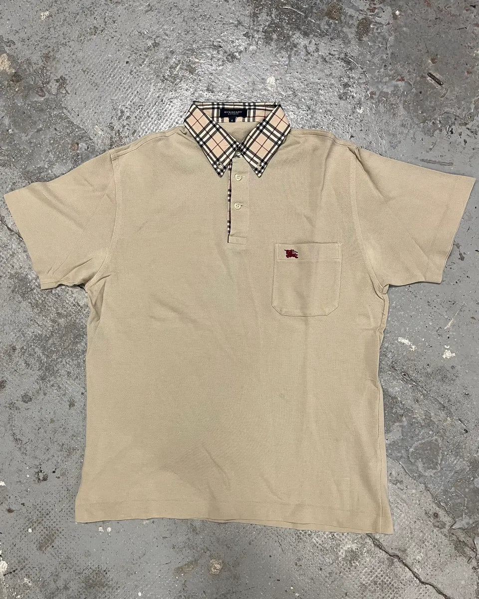 2000s Burberry Tartan Check Beige Polo UKaEvQX 0