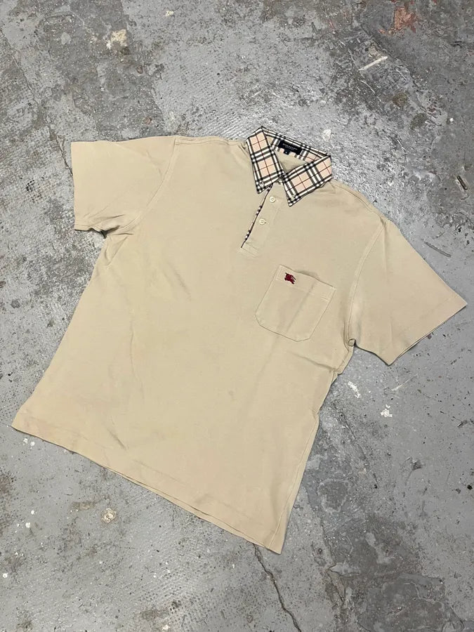 2000s Burberry Tartan Check Beige Polo UKaEvQX 3