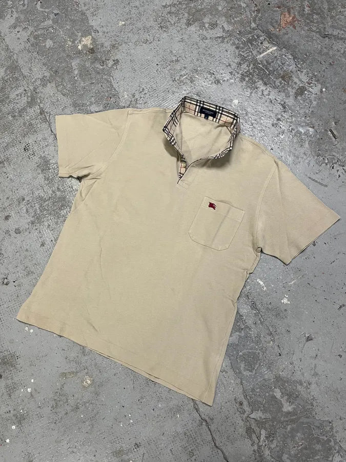 2000s Burberry Tartan Check Beige Polo UKaEvQX 4