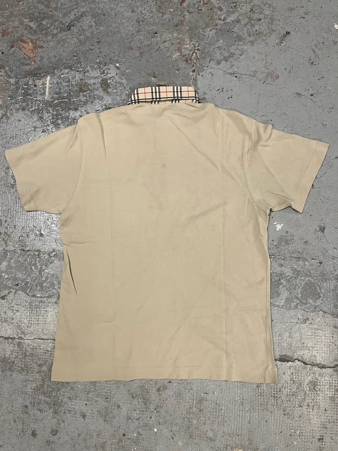 2000s Burberry Tartan Check Beige Polo UKaEvQX 5