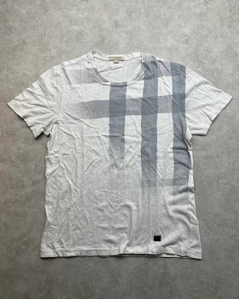 2000s Burberry White Check Striped T-Shirt sWuhvYU 0