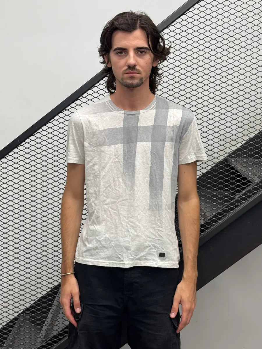 2000s Burberry White Check Striped T-Shirt sWuhvYU 1
