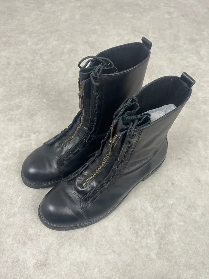 2000s Calvin Klein Ultra Zip Black Ankle Leather Boots TBqutOm 1