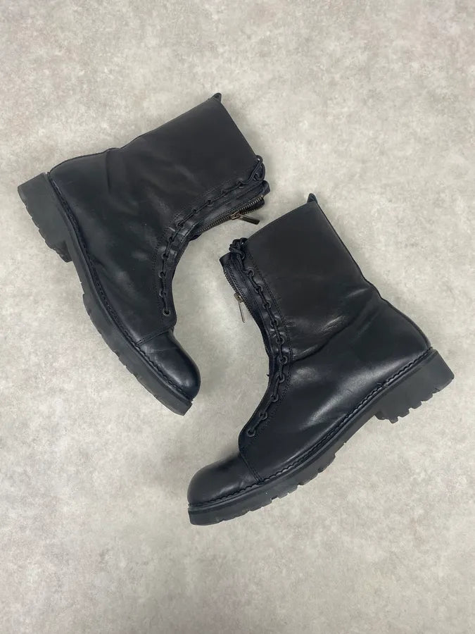 2000s Calvin Klein Ultra Zip Black Ankle Leather Boots TBqutOm 3