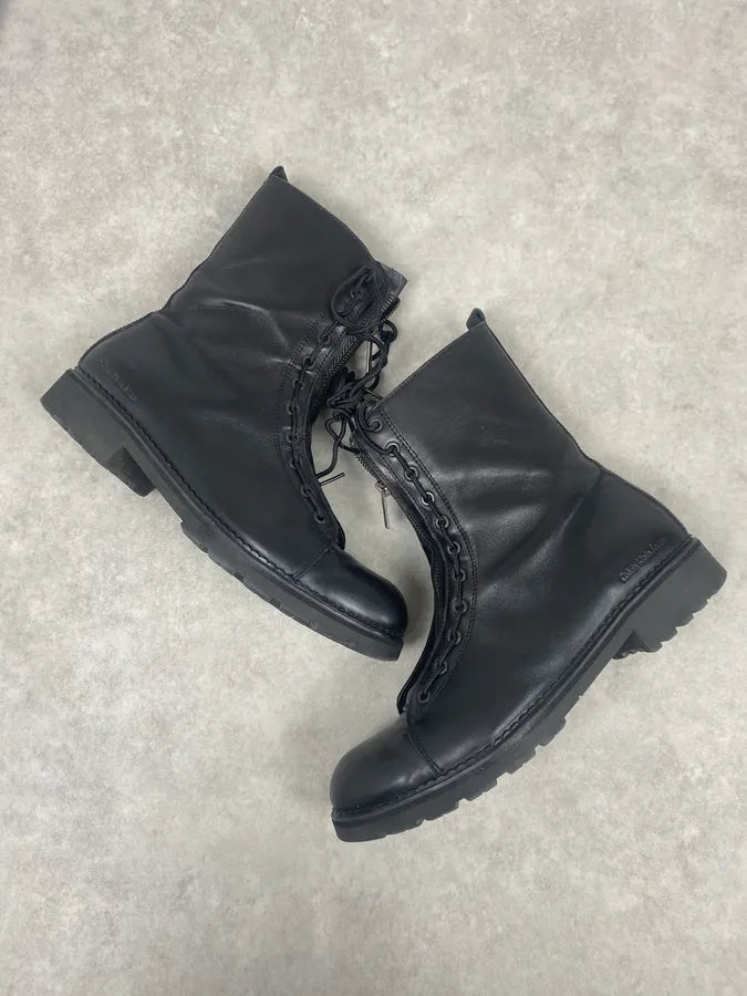 2000s Calvin Klein Ultra Zip Black Ankle Leather Boots TBqutOm 4