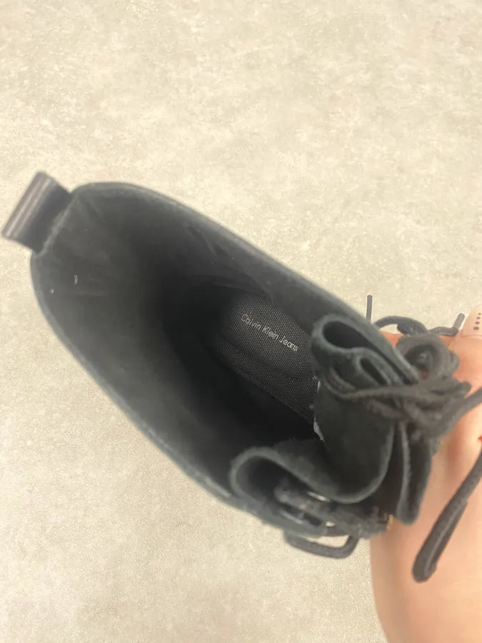 2000s Calvin Klein Ultra Zip Black Ankle Leather Boots TBqutOm 7