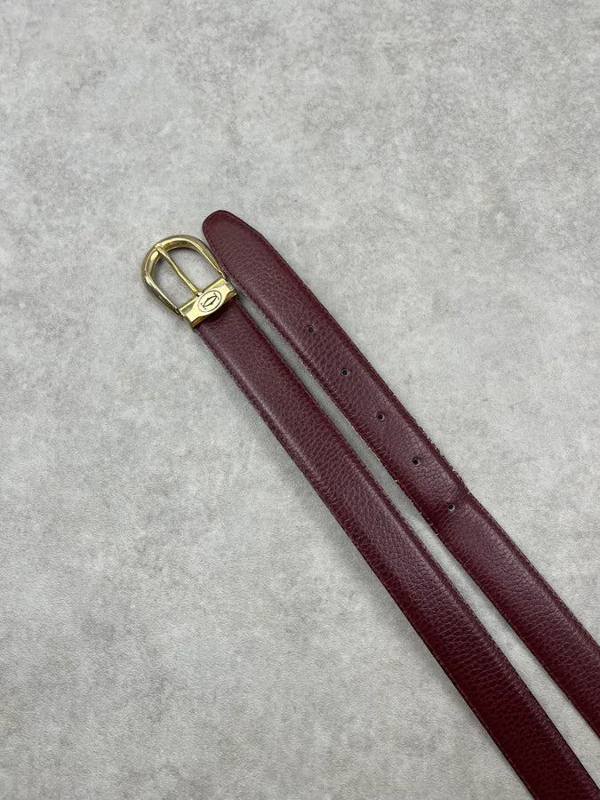 2000s Cartier Bordeaux Leather Golden Logo Buckle Belt GJksLMe 2