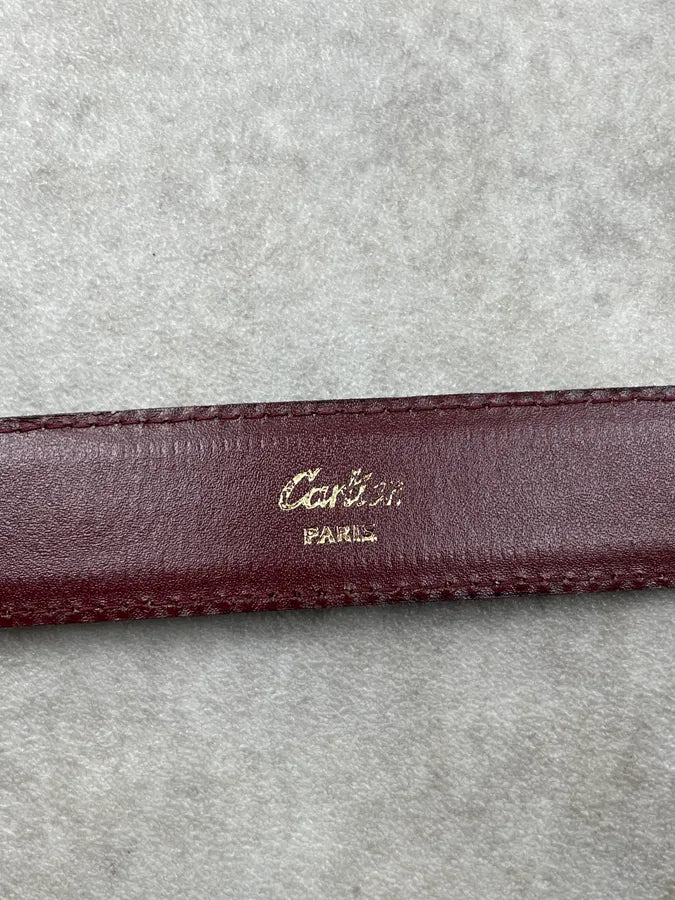 2000s Cartier Bordeaux Leather Golden Logo Buckle Belt GJksLMe 4